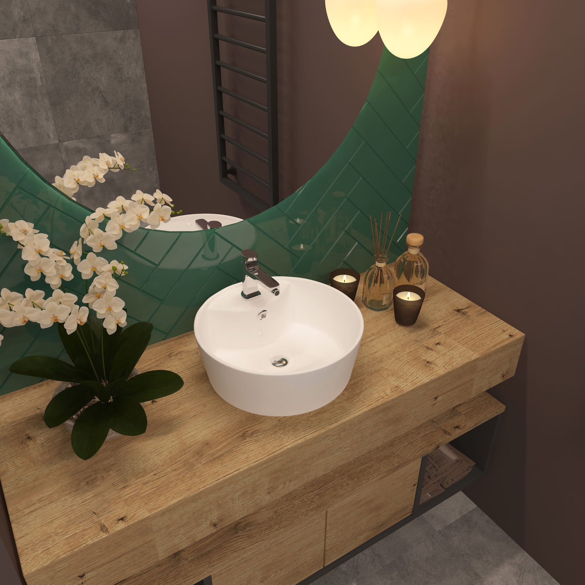 Умывальник накладной A029 круглый с переливом (405*405*145 мм)