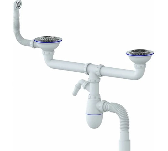 Сифон двойной GRAND 3 1/2 c круглым переливом, винтом и отводом(улгран)