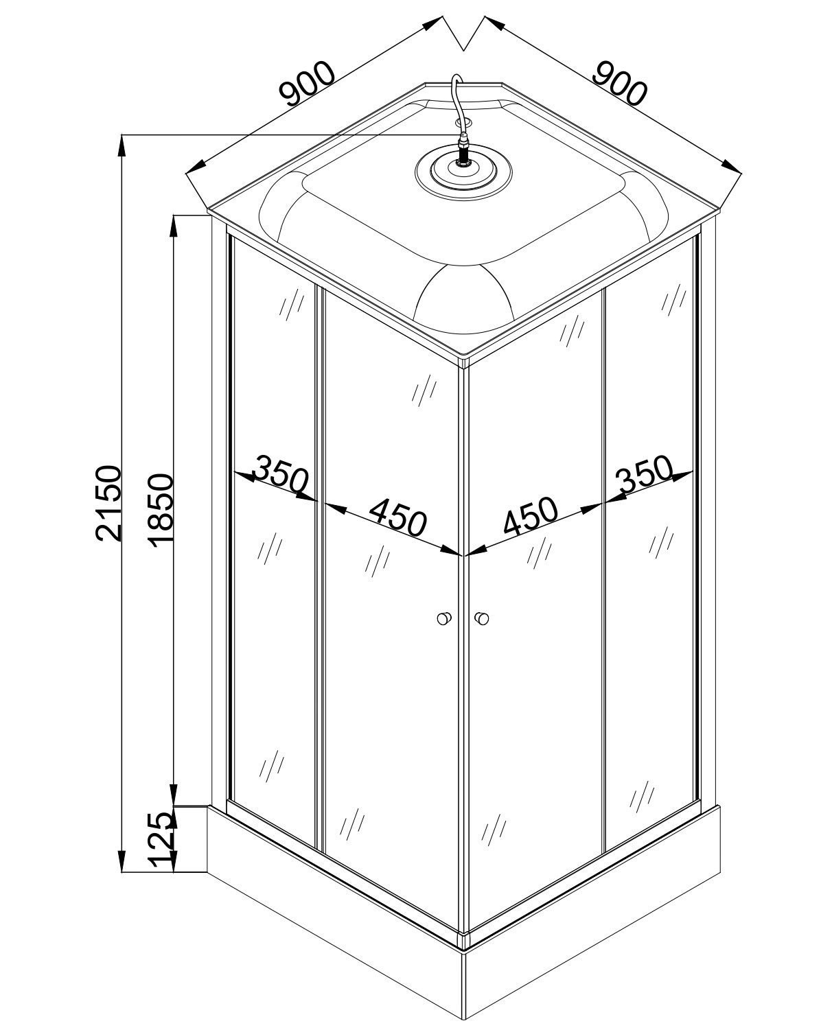 ДК EvaGold квадрат F901BS-Q (90*90, низ.под., рифл. стек., черн. стен., хром матовый проф. 4к.)
