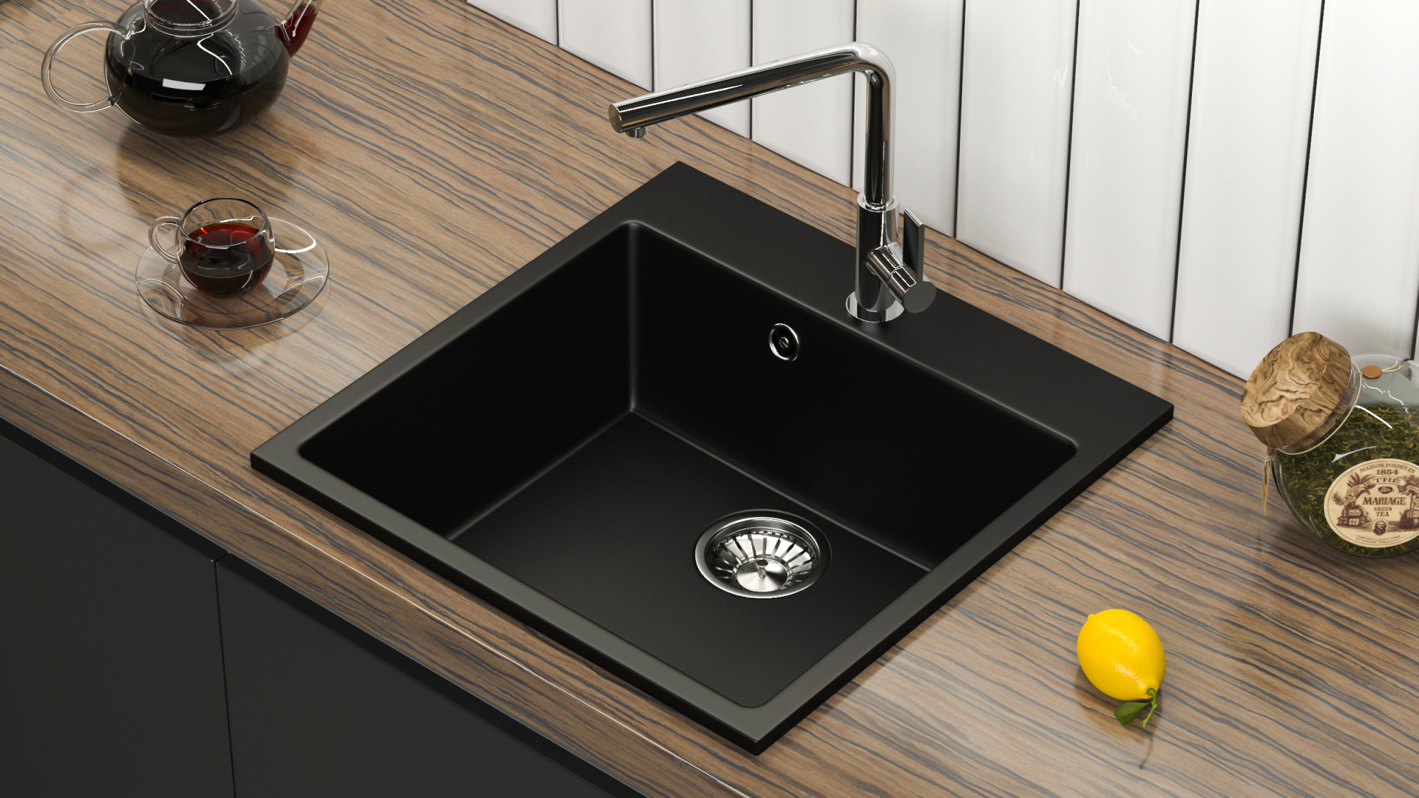 Мойка композит. MARRBAXX КК ПРЯМОУГ. 42/Q4, 500х500х175, черный, без сифона