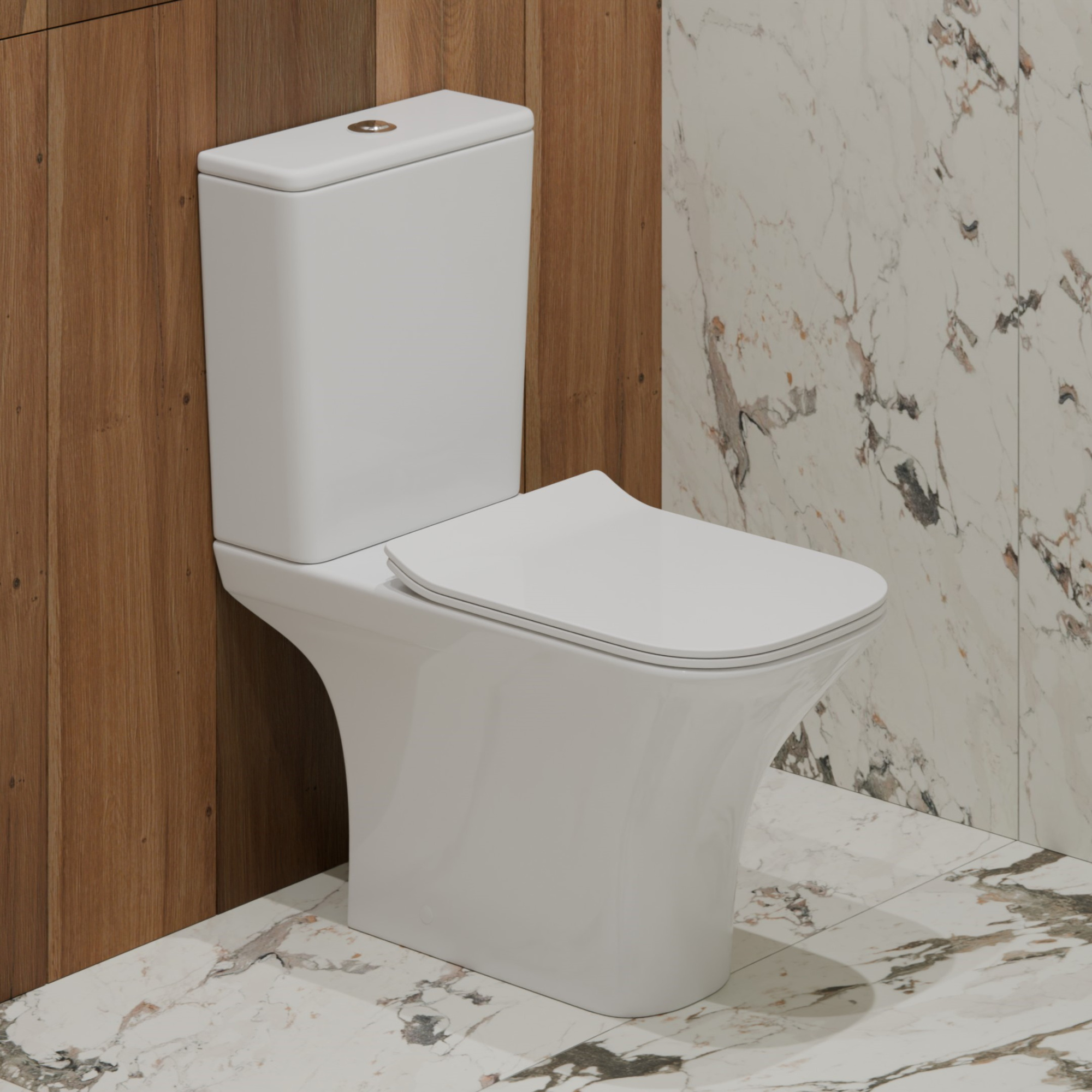 T2335 Унитаз-компакт, безободковый круговой смыв, сиденье тонкое ДП, крепления, арматура, горизонтальный выпуск