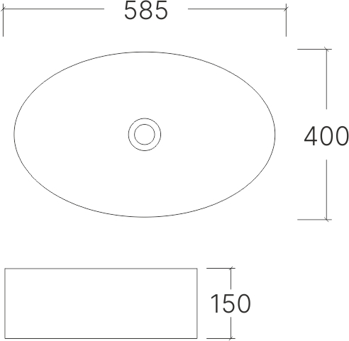 Умывальник накладной A252 овальный без перелива (585*400*150 мм)