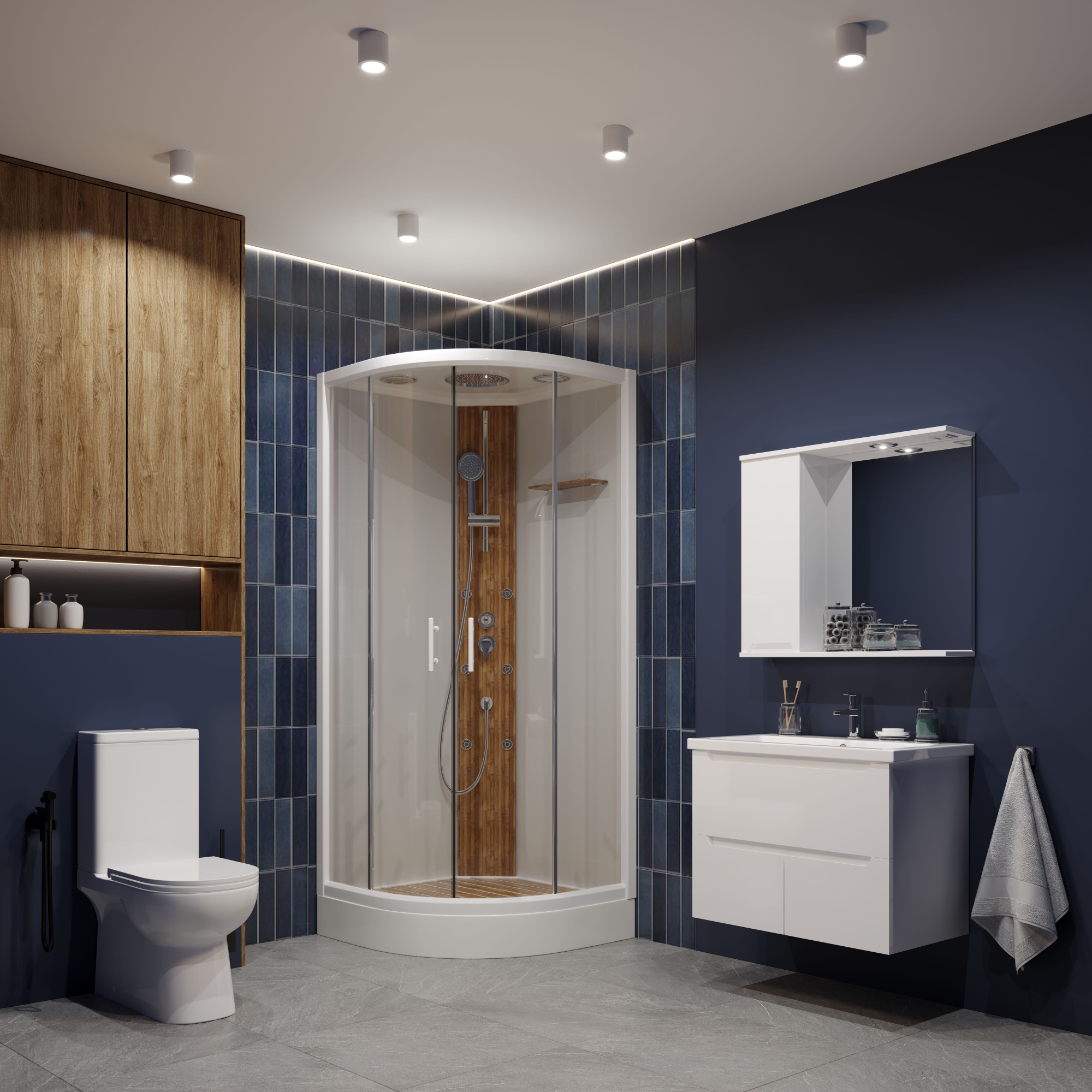 90/1 Душевая кабина бамбук 1808  90*90*224 низкий поддон,белая.задн.стенка, прозр.стенки, 4 к.  