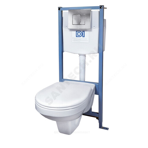 Комплект: Унитаз РИО подвесной с сиденьем микролифт, инсталляция DI c хром панелью 
