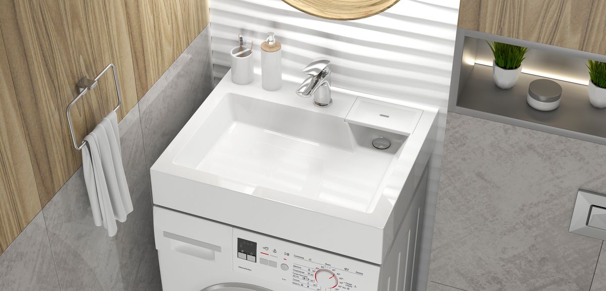 Раковина Шарм V63D1 на стир. машину узкая 600*500*110 (кронштейны, сифон в компл)  