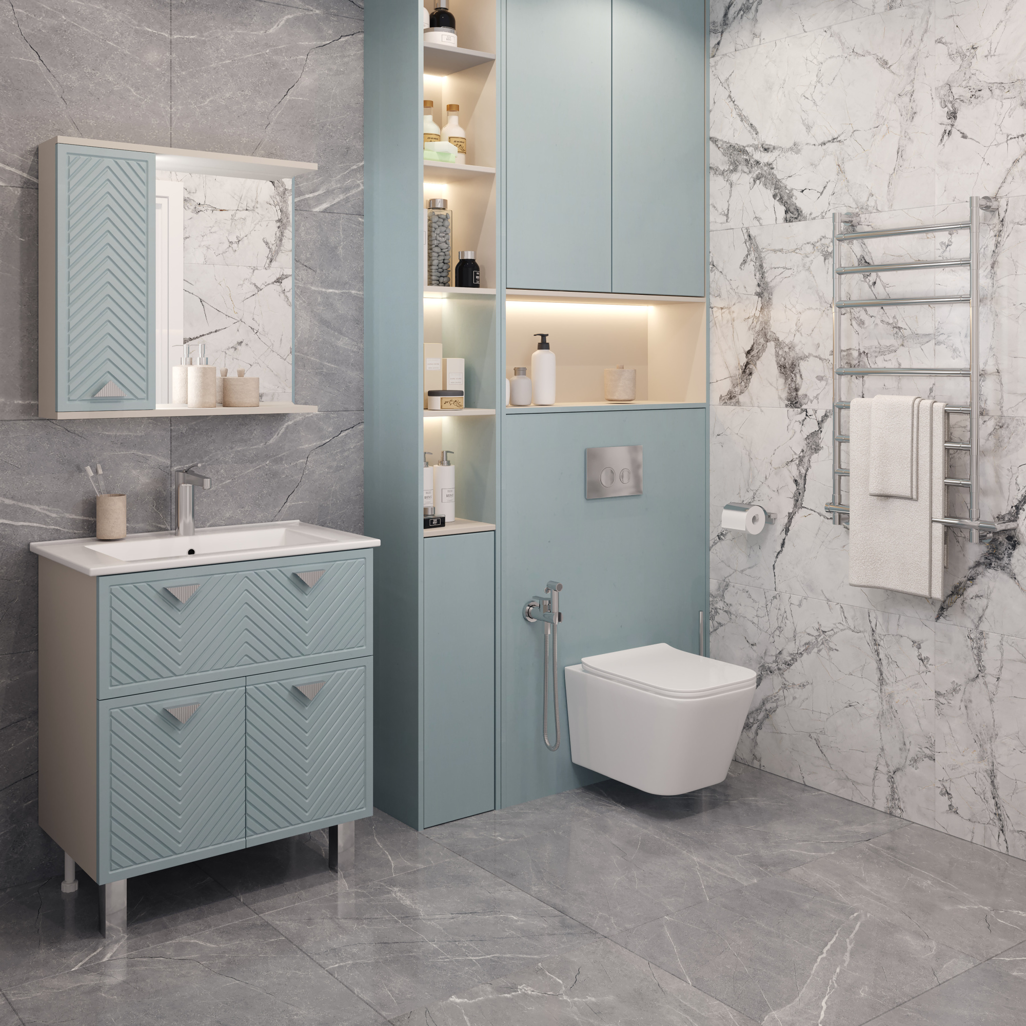 75 Зеркало-шкаф "Sky 75" №2 (индиго/кашемир)