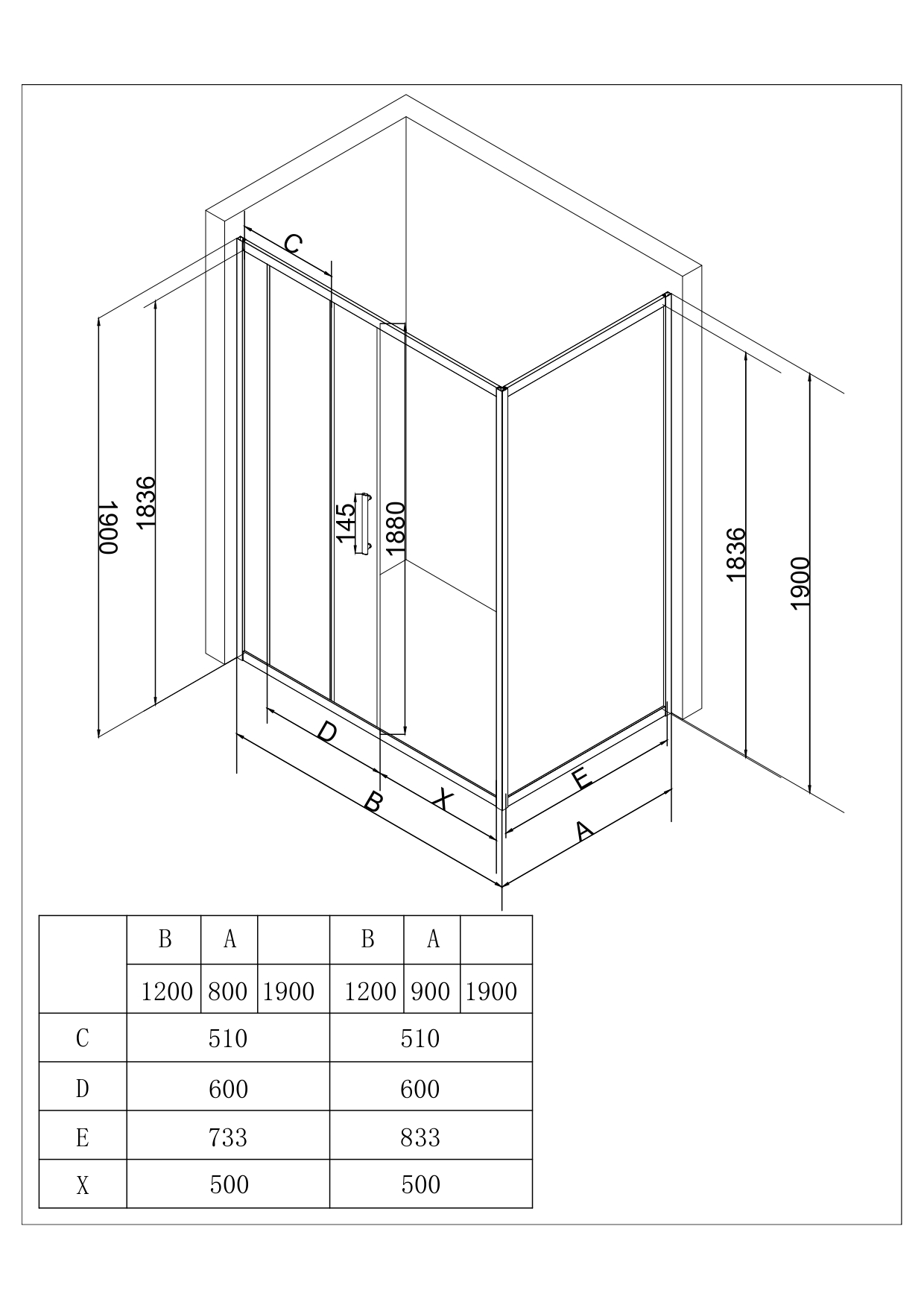 EG2C Душевое ограждение прямоугольное EvaGold 120х80, профиль хром, прозрачное стекло