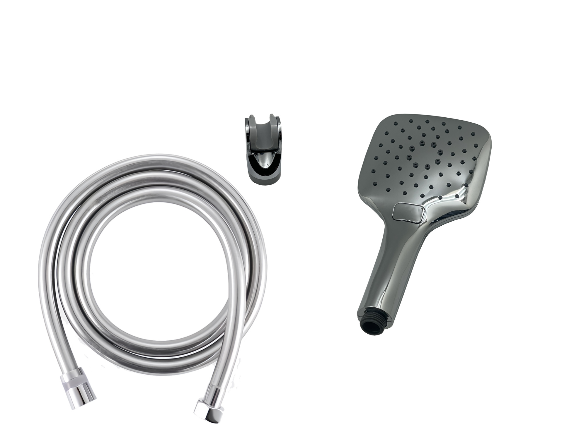 PSH02C Лейка для душа в наборе с держателем и ПВХ-шлангом, хром EvaGold