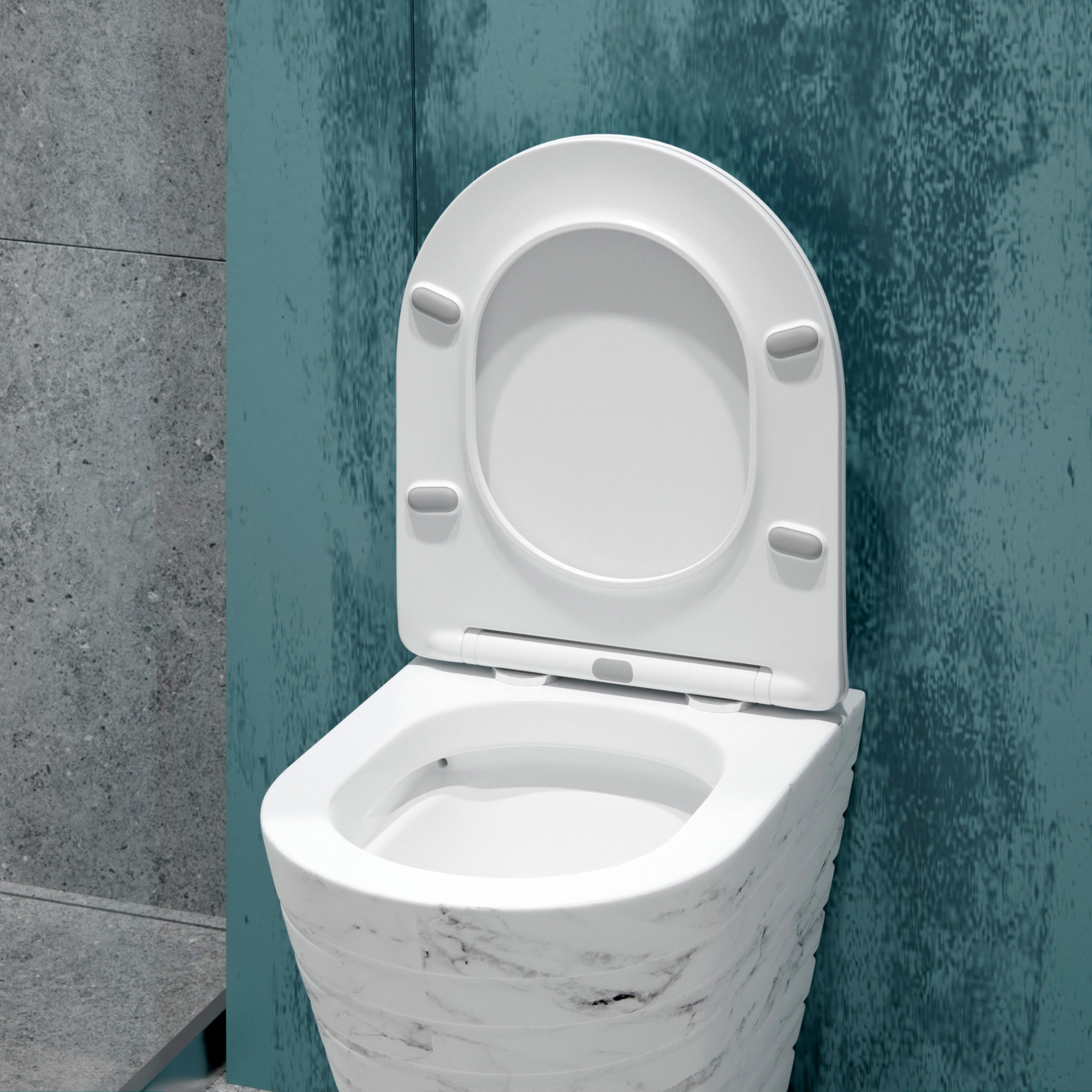 Унитаз подвесной K703MD белый мрамор безободковый, сиденье тонкое ДП, крепления