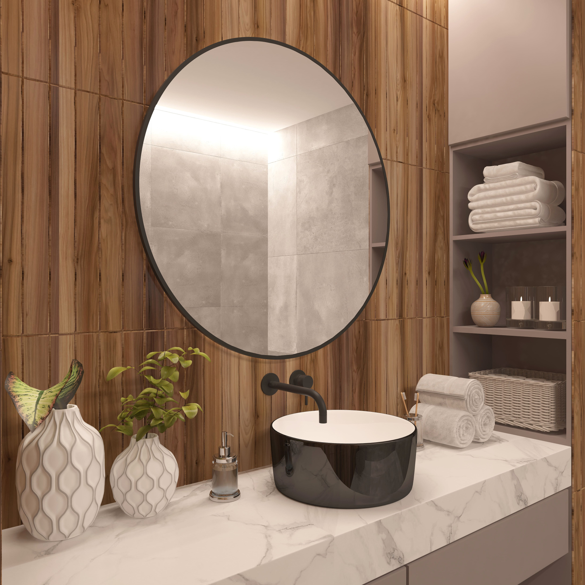 Умывальник накладной A091WBG черный/белый глянец круглый без перелива (410*410*165 мм)