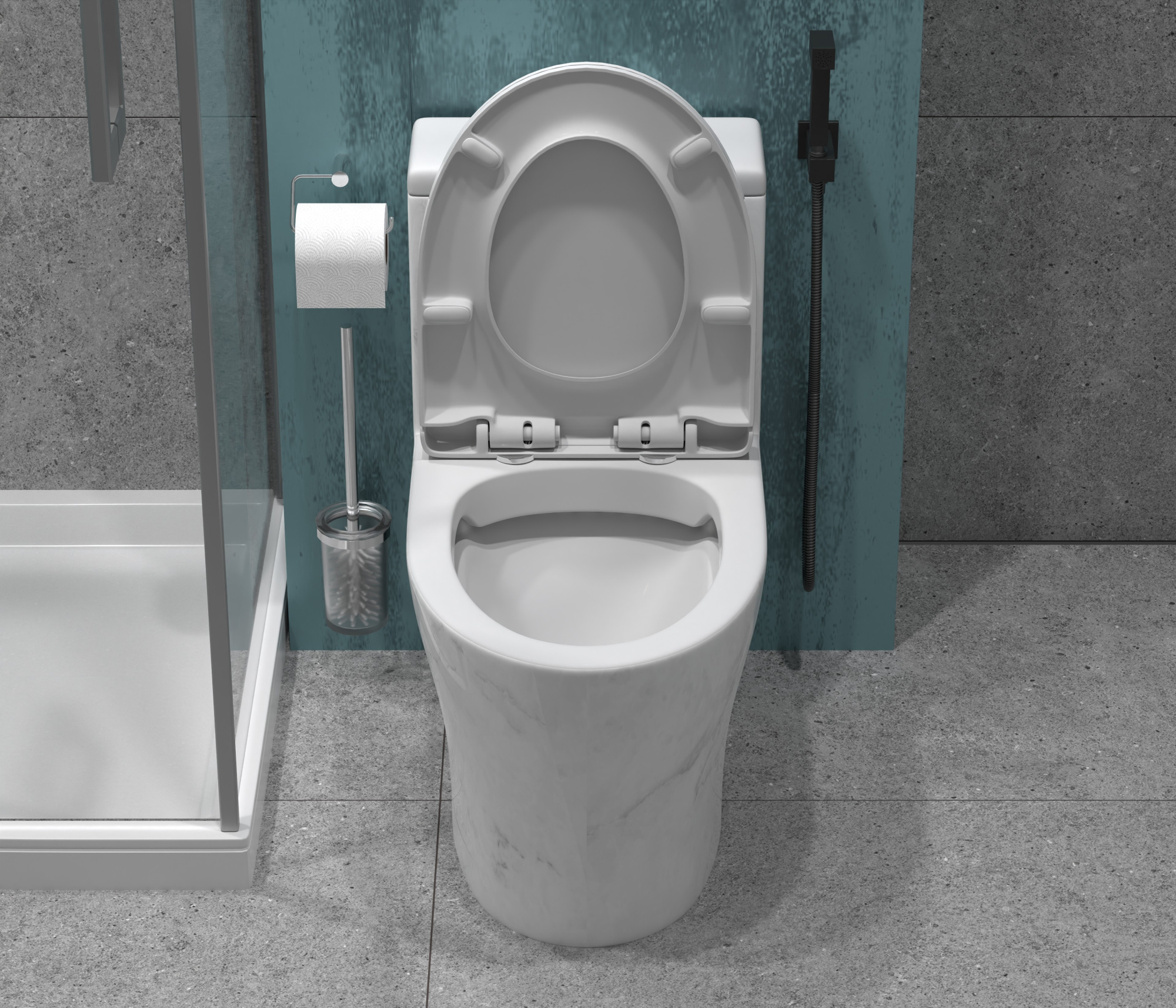 Унитаз-моноблок SM9609 МРАМОР безободковый, сиденье тонкое ДП, арматура (с гофрой и подводкой)