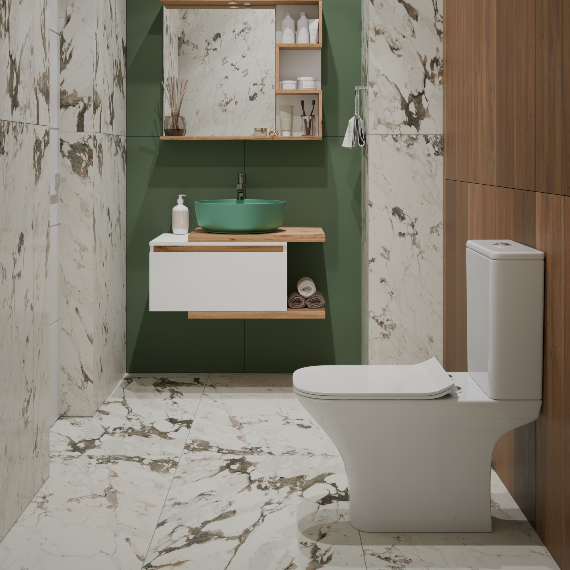 T2335 Унитаз-компакт, безободковый круговой смыв, сиденье тонкое ДП, крепления, арматура, горизонтальный выпуск