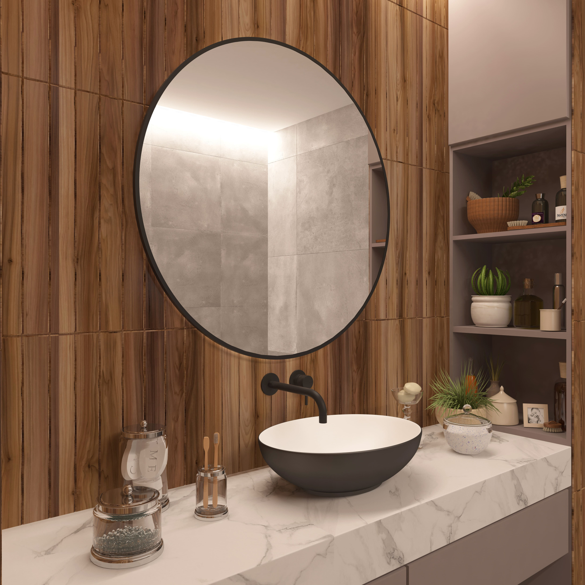 Умывальник накладной A433WGM серый матов+белый матов овальный без перелива (515*390*145 мм)