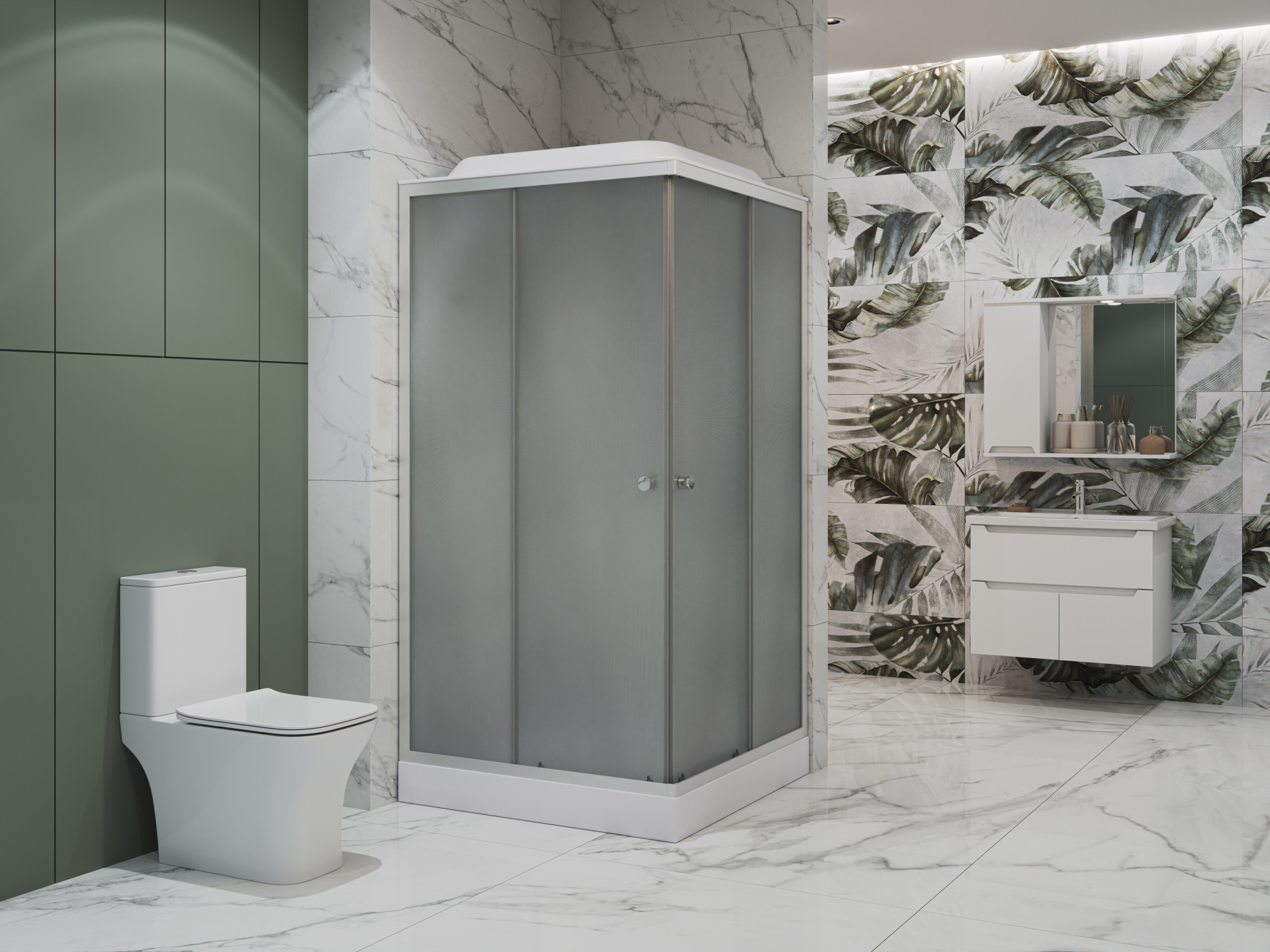 ДК EvaGold квадрат F901WS-Q (90*90, низ.под., рифл. стек., бел. стен., хром матовый проф. 4к.)