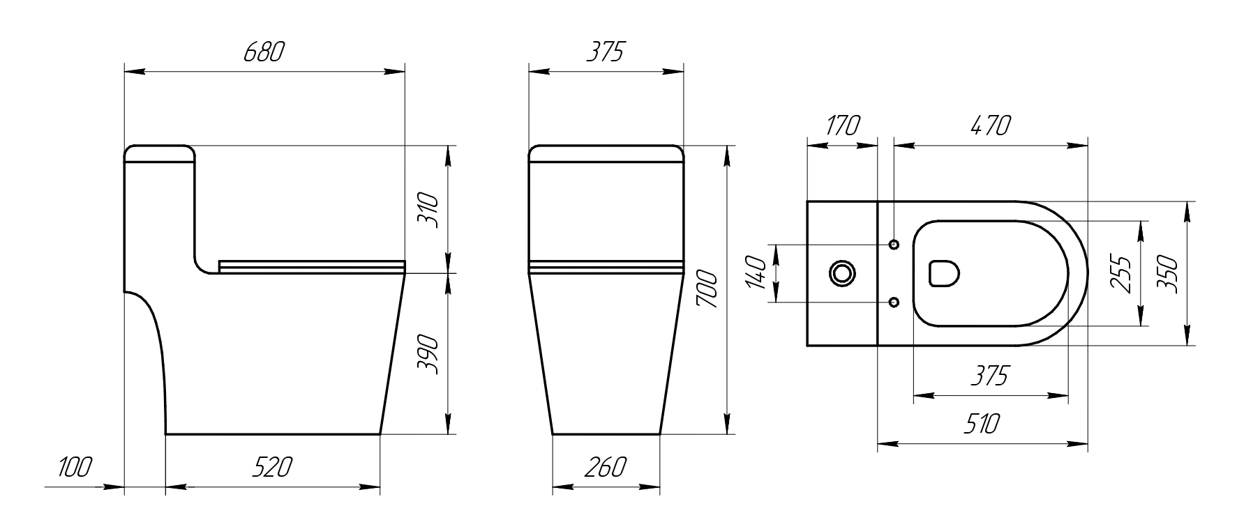 Унитаз-моноблок 5003 безободковый, сиденье тонкое ДП, арматура (с гофрой и подводкой)