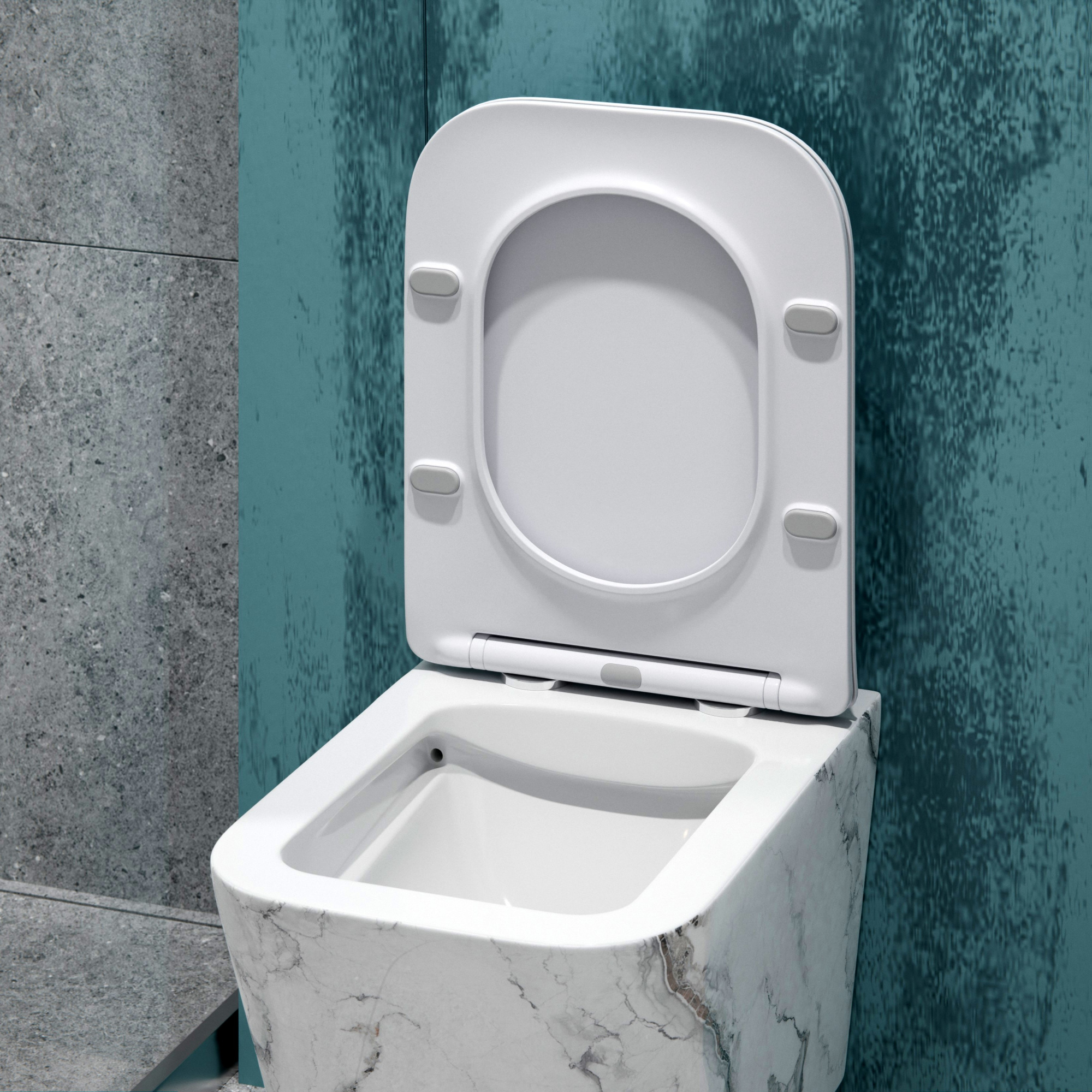 Унитаз подвесной K633MD белый мрамор безободковый, сиденье тонкое ДП, крепления