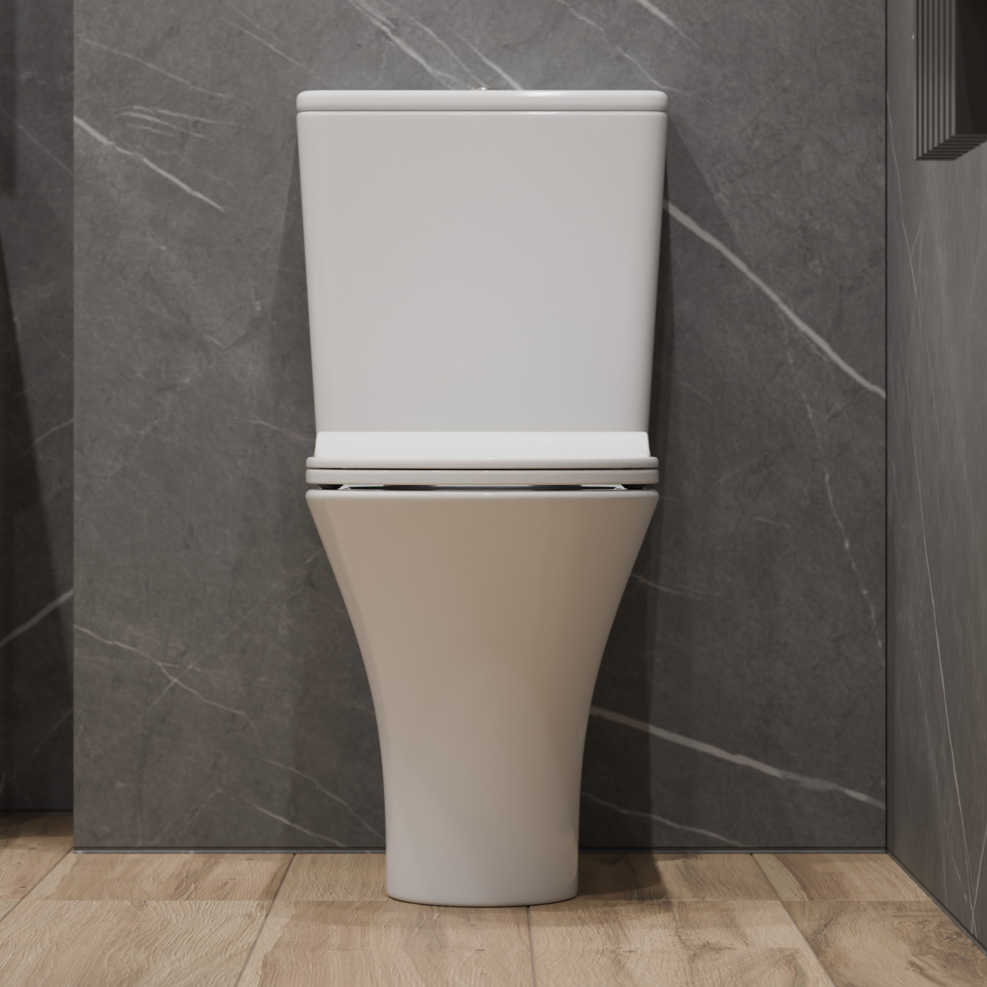 T2334 Унитаз-компакт, безободковый круговой смыв, сиденье тонкое ДП, крепления, арматура, горизонтальный выпуск