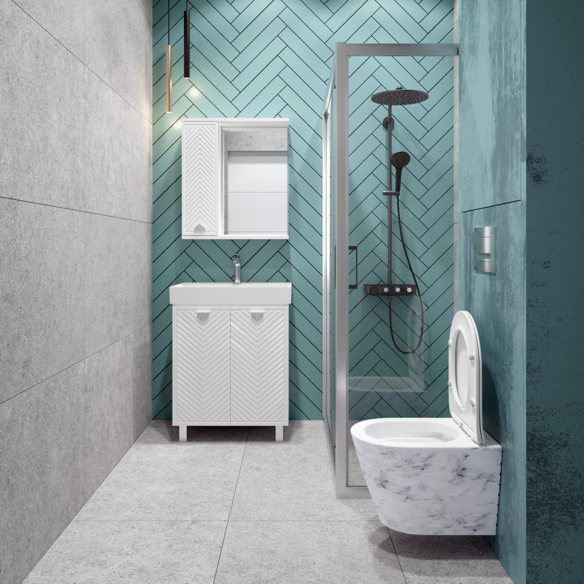 Унитаз подвесной K703MD белый мрамор безободковый, сиденье тонкое ДП, крепления