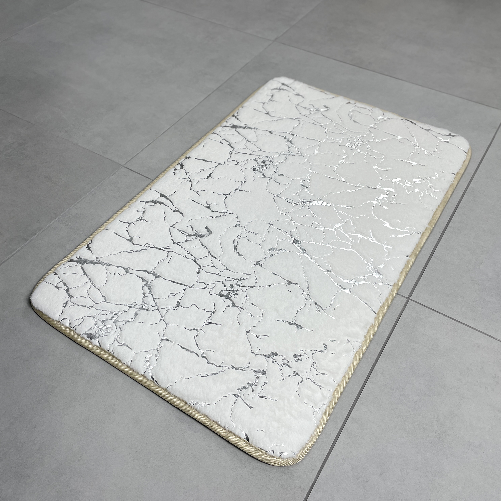 Коврик для ванной 50*80см, MARBLE белый с серебром
