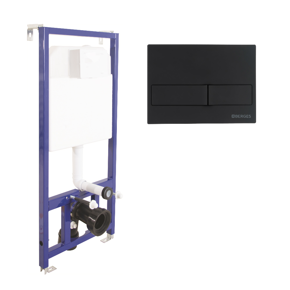 Инсталляция BERGES кнопка L5 Soft Touch черная для скрытого монтажа унитаза NOVUM (52,5 см) 
