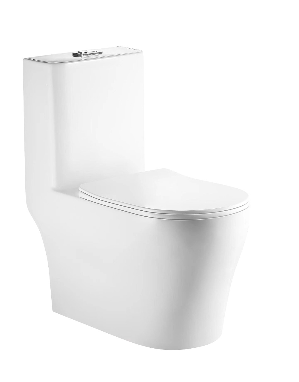 Унитаз-моноблок T1085 безободковый круговой смыв, сиденье тонкое ДП, арматура (с гофрой и подводкой)