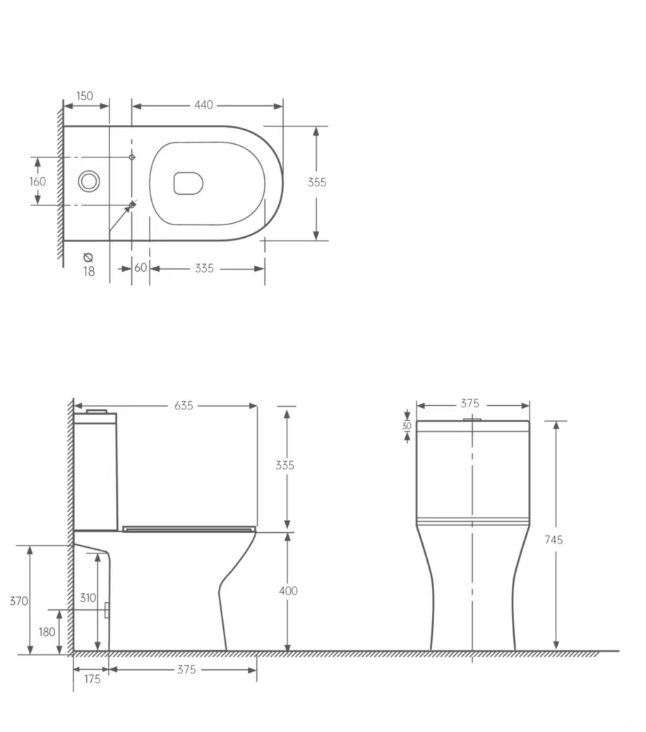 Унитаз-компакт EG303T безободковый круговой смыв, сиденье тонкое ДП, крепления, арматура, горизонтальный выпуск 1к.