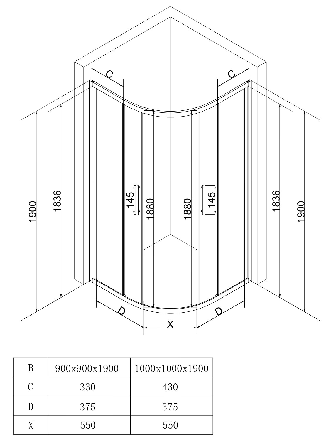 EG4G Душевое ограждение полукруг EvaGold 90х90, профиль оружейная сталь, прозрачное стекло
