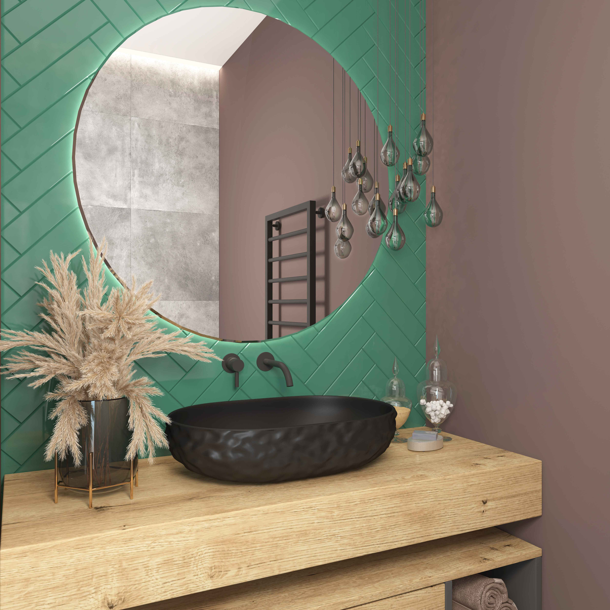 Умывальник накладной A257TCBKM черный матовый овальный без перелива (600*400*140 мм)