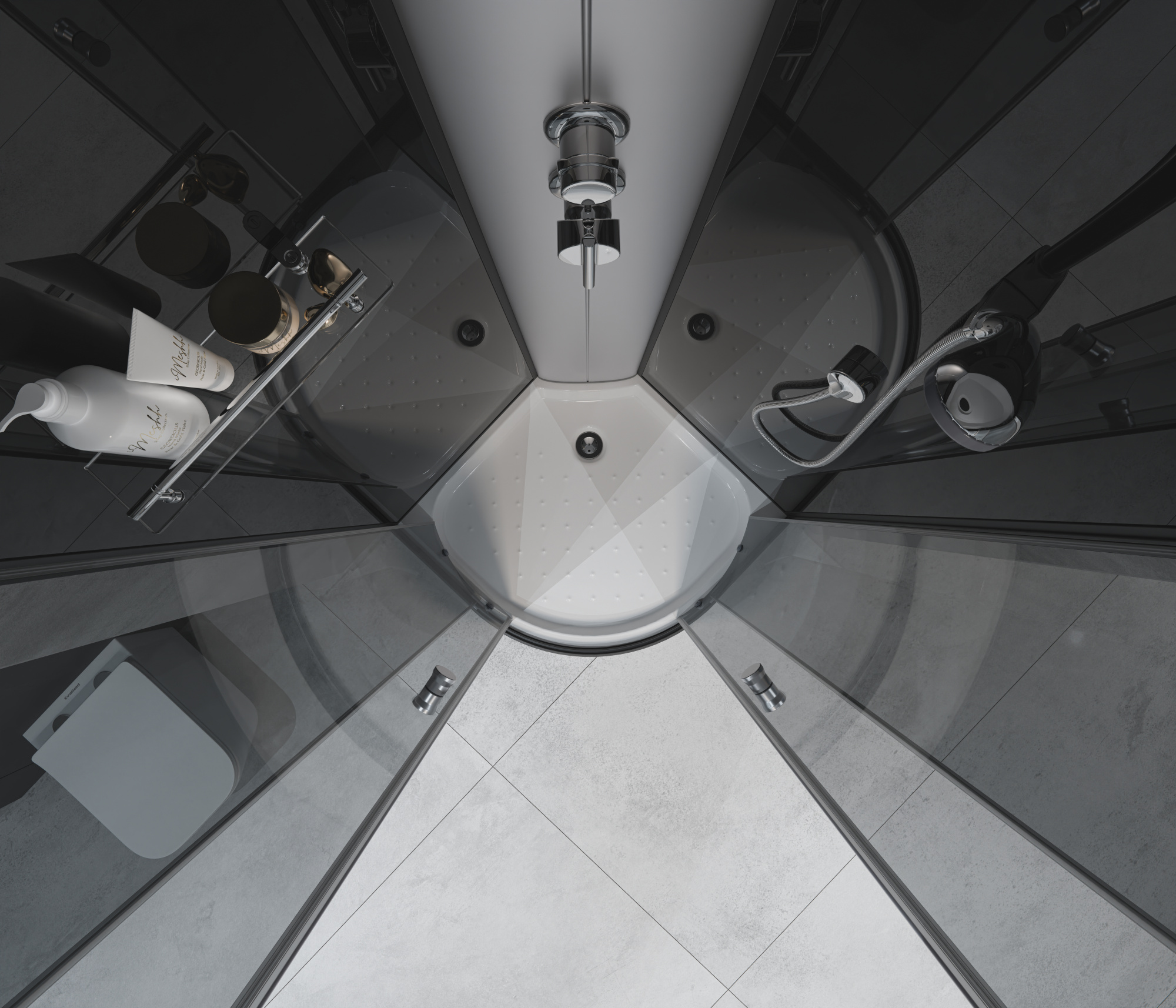 ДК EvaGold полукруг T901BB (90*90, низ.под., тонир. стек., черн. стен., черн. матовый проф. 3к.)