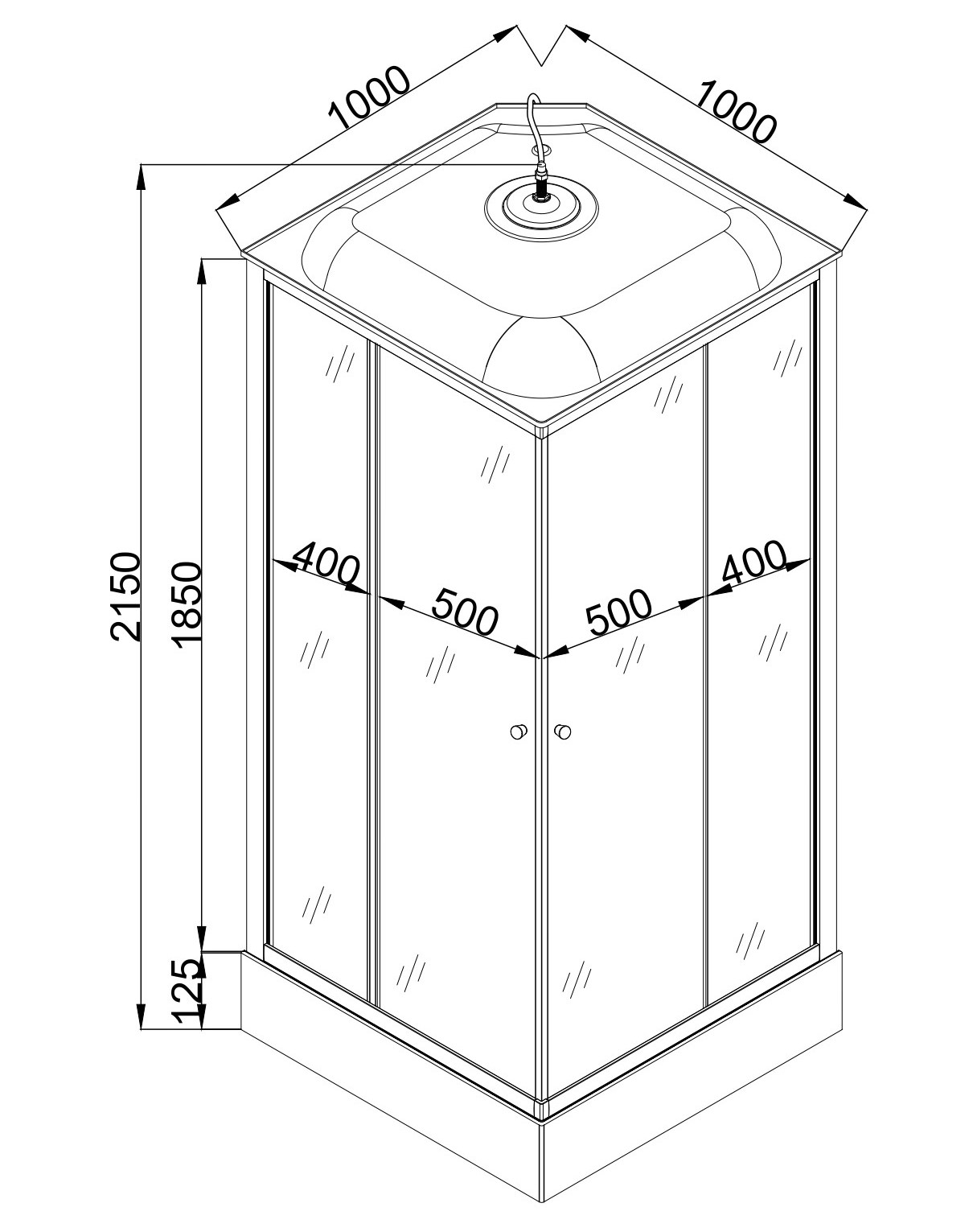 ДК EvaGold квадрат F101BS-Q (100*100, низ.под., рифл. стек., черн. стен., хром матовый проф. 4к.)