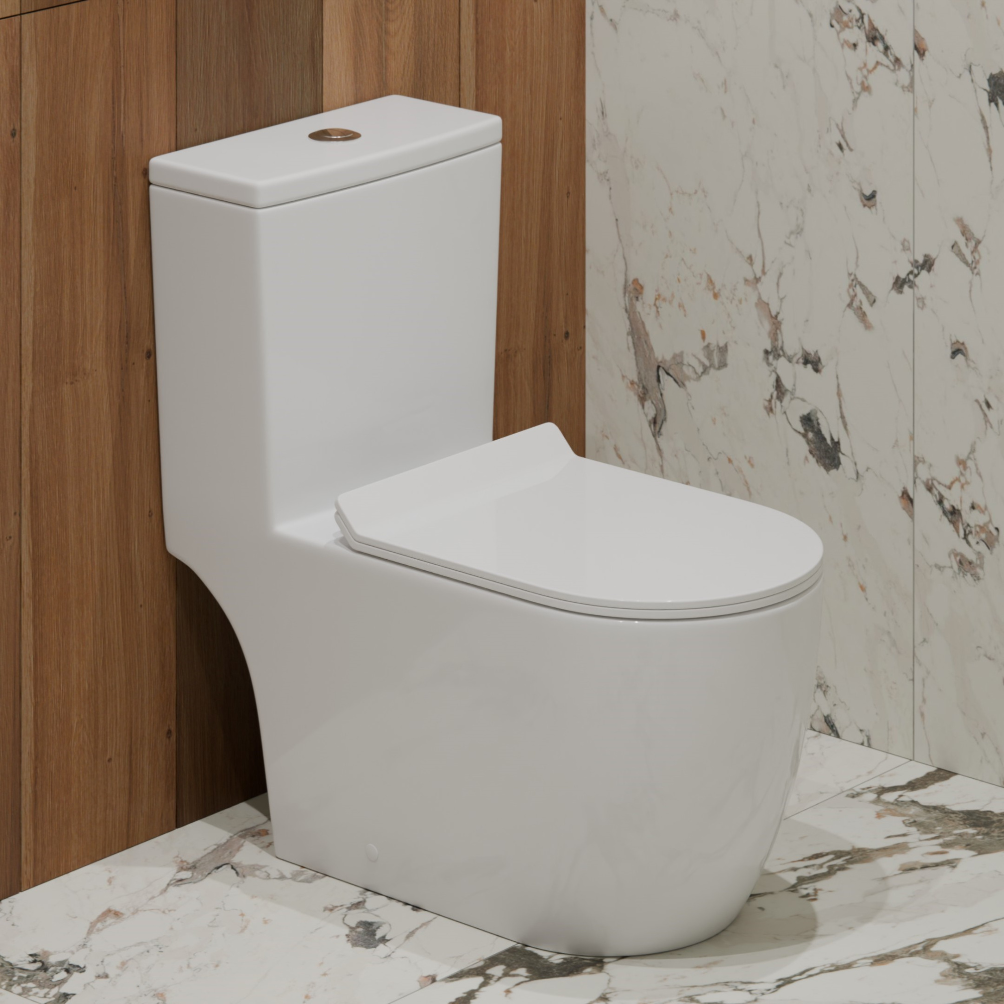 Унитаз-моноблок T1088 безободковый круговой смыв, сиденье тонкое ДП, арматура (с гофрой и подводкой)