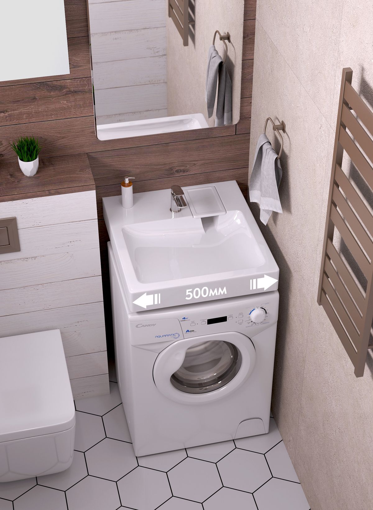 Раковина Марго V58D1 на стир. машину узкая 500*546*88 (кронштейны, сифон в компл)  