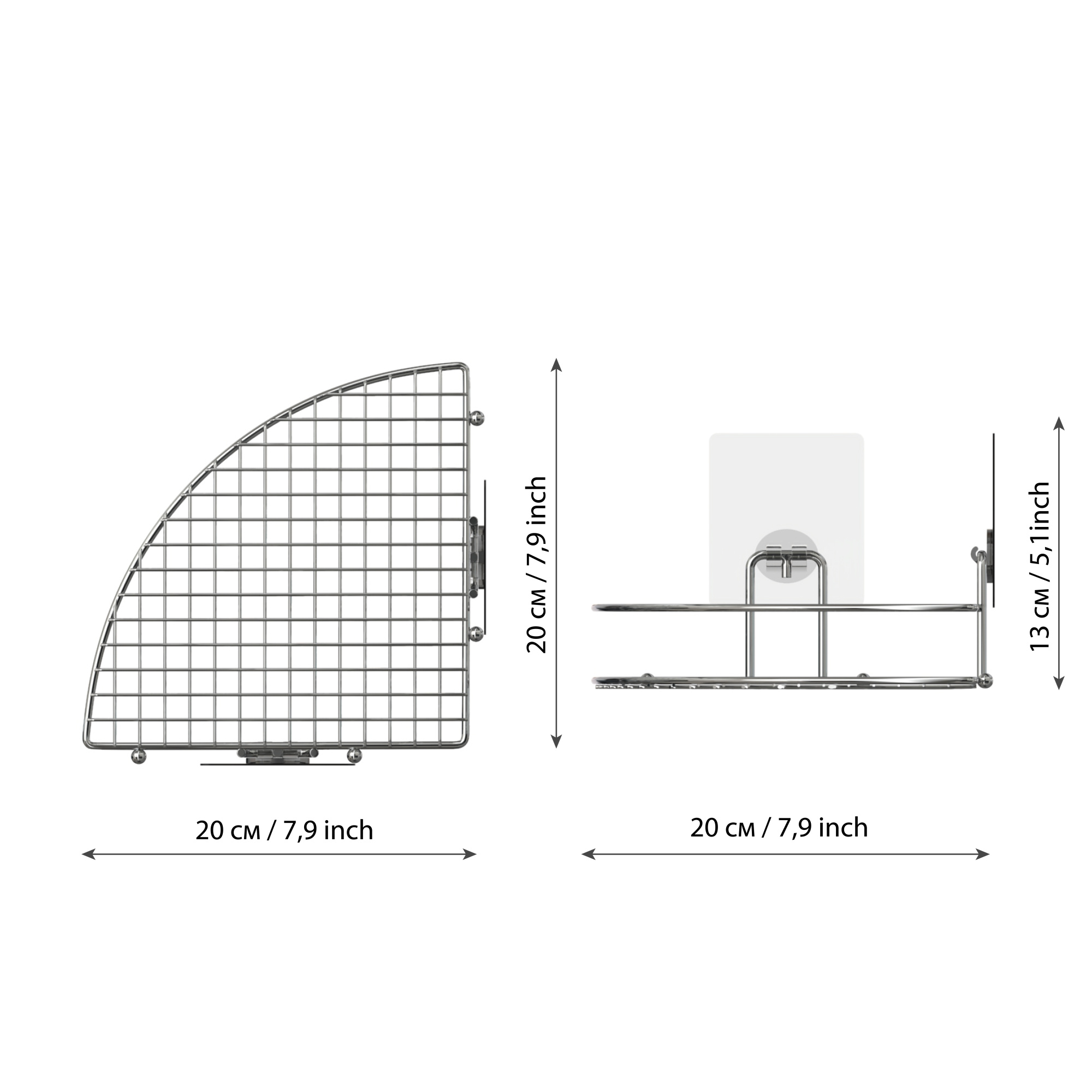 Полка-решетка Угловая для ванной настенная на силиконовом креплении "Kleber Lite"