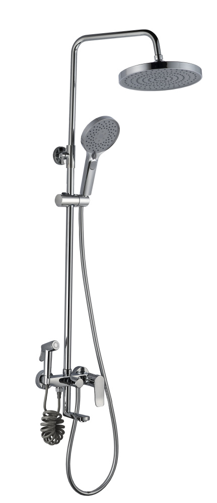 Borneo FS07C Душевая стойка (150 см) со смесителем гигиеническим душем, латунь, хром EvaGold