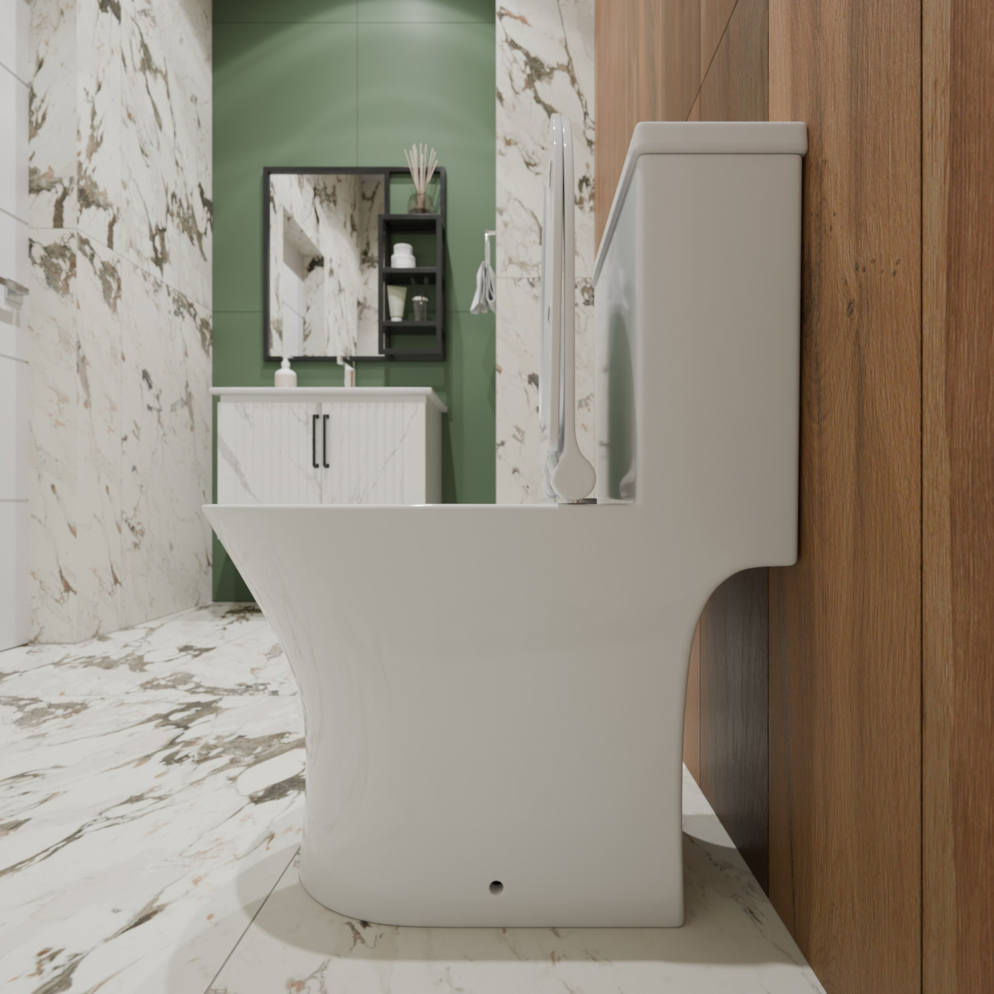 Унитаз-моноблок TR1197 безободковый, сиденье тонкое ДП, арматура (с гофрой и подводкой)