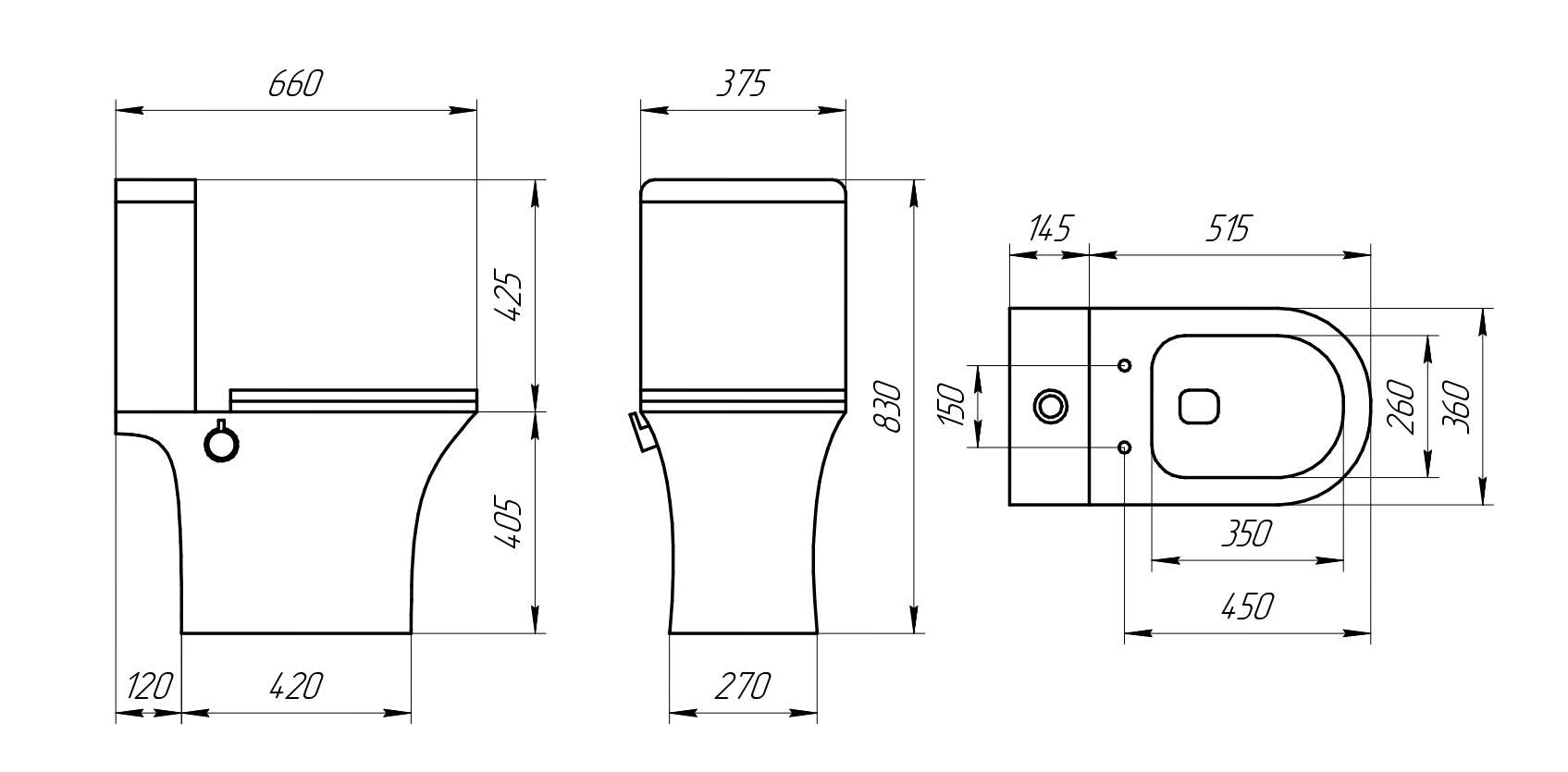 A2801B Унитаз-компакт, безободковый с биде, сиденье тонкое ДП, крепления, арматура, гориз. выпуск