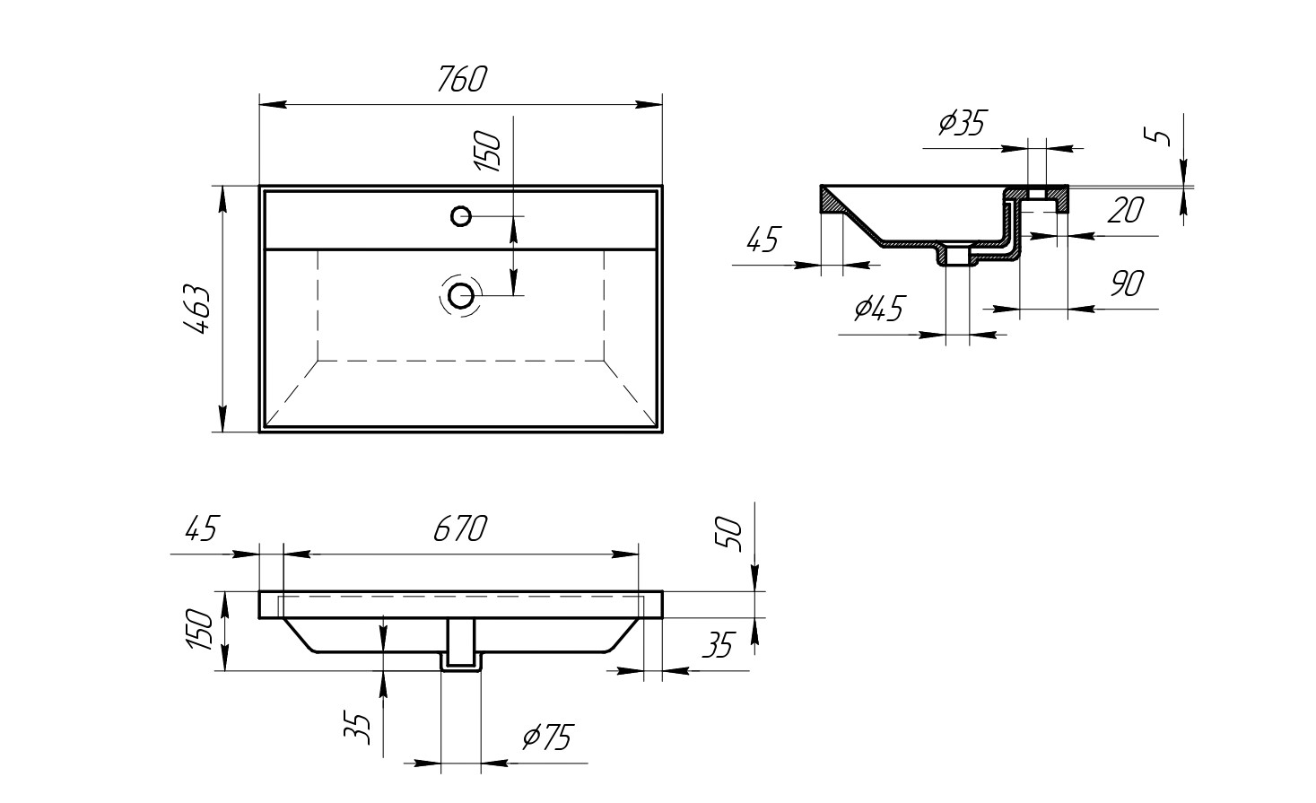 75 Умывальник Line 750