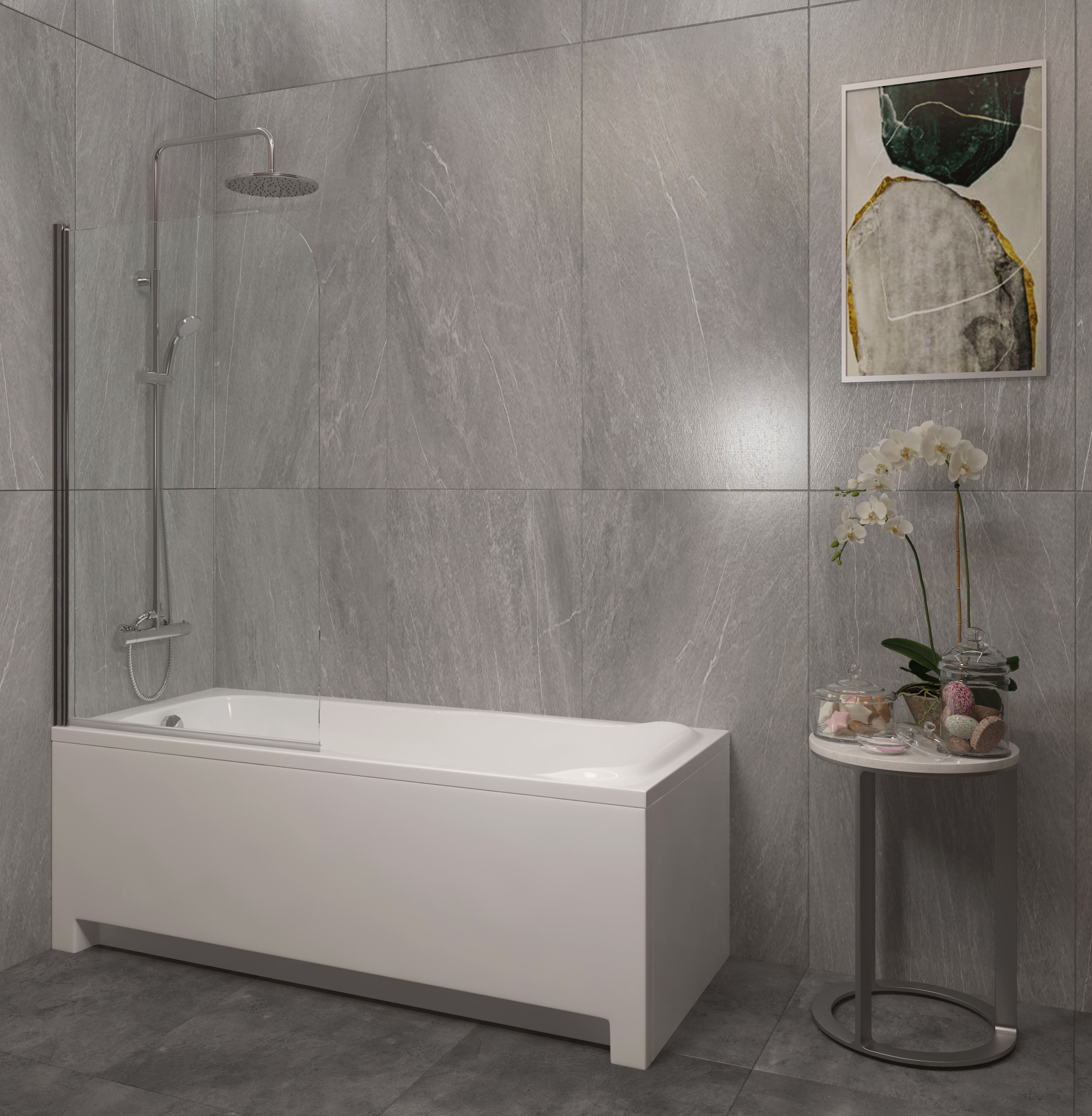 EG5C Душевое ограждение на ванну EvaGold 90*130, профиль хром, прозрачное стекло