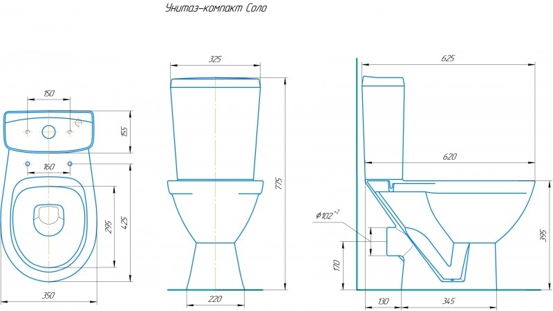 Унитаз-компакт "Соло" черный  Киров, гор. выпуск, ниж. подвод, сид. полипропилен, армат. 3/6