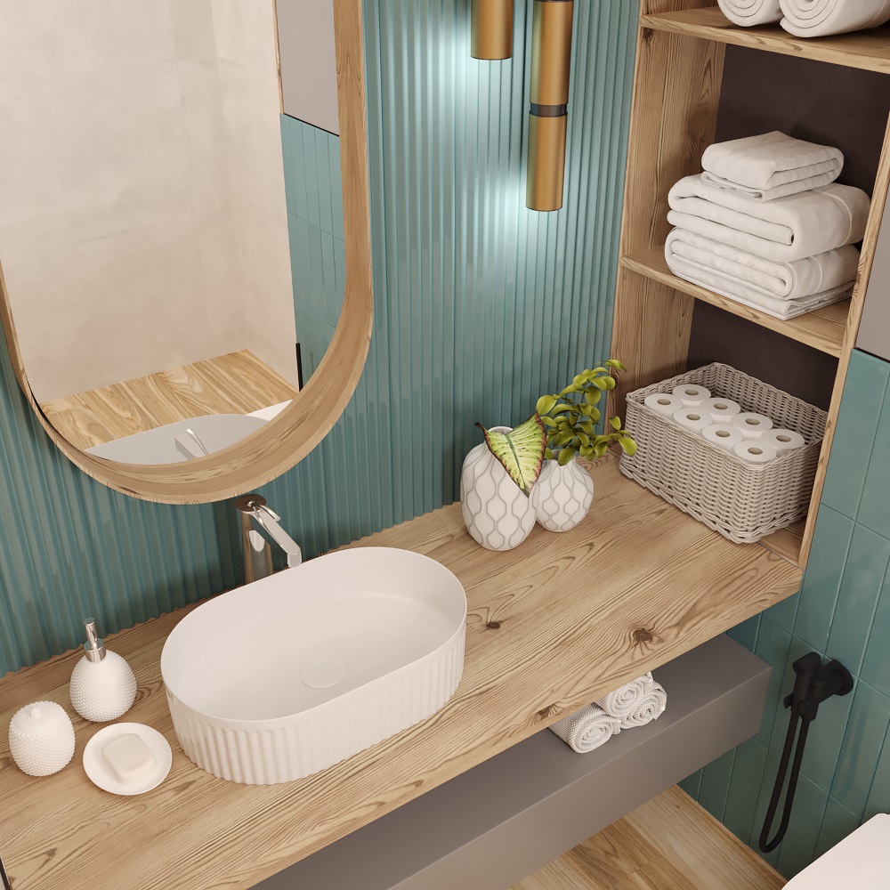 Умывальник накладной A721 текстура овал без перелива (490*310*130 мм)