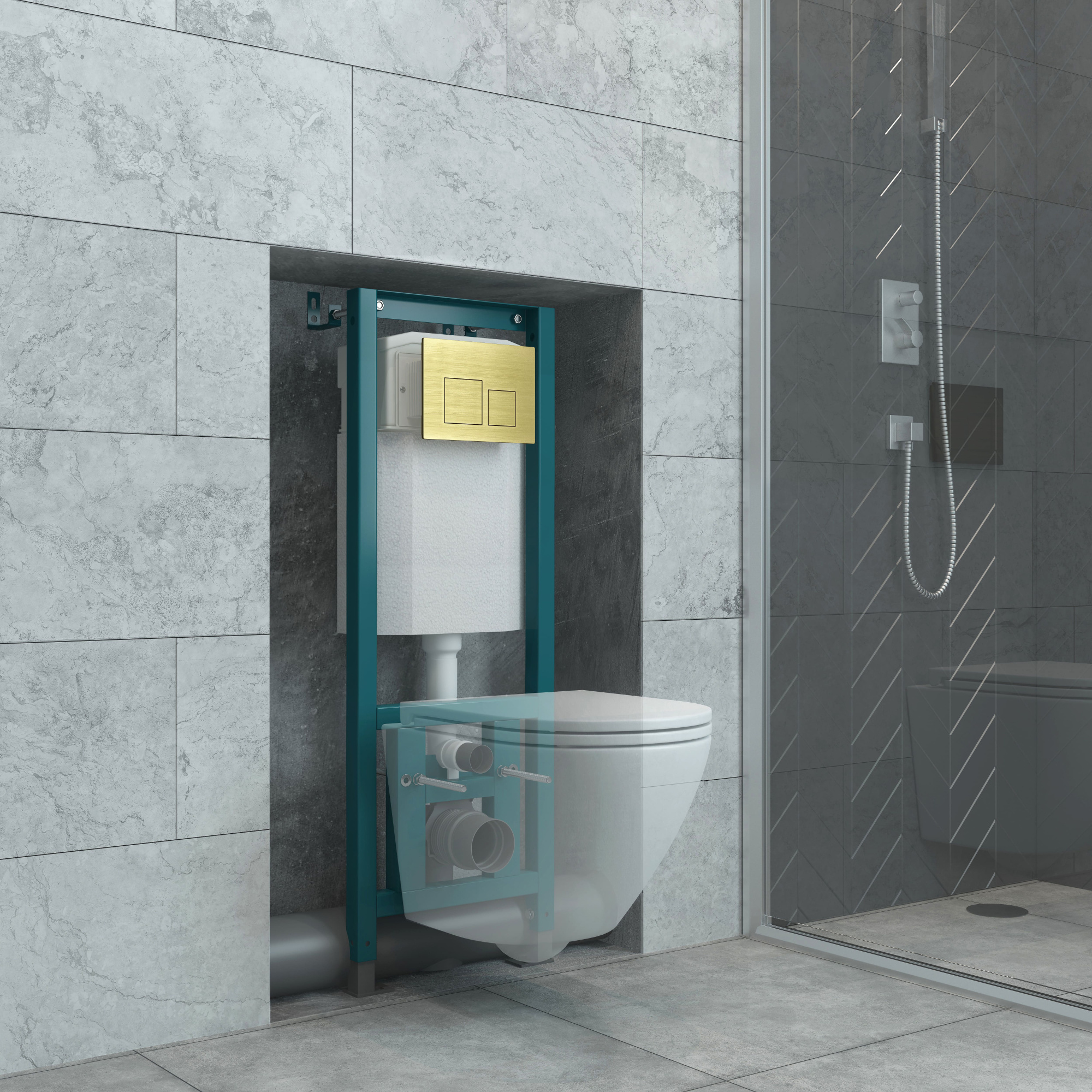 Кнопка смыва EvaGold 05, пластик квадрат золото для инсталляции EvaGold 400 и EvaGold 500