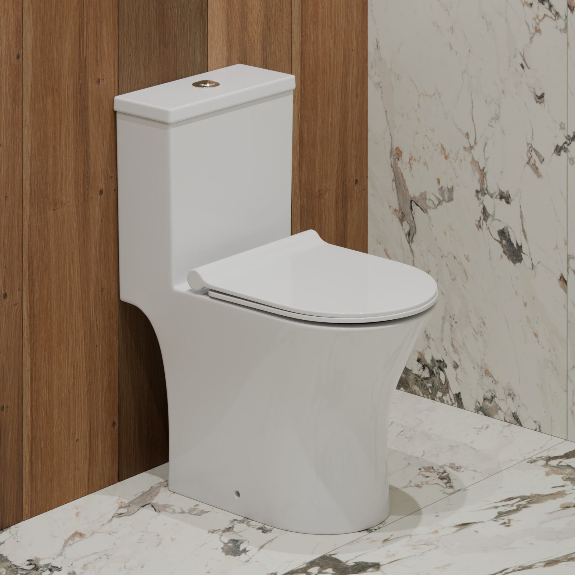 Унитаз-моноблок TR1197 безободковый, сиденье тонкое ДП, арматура (с гофрой и подводкой)