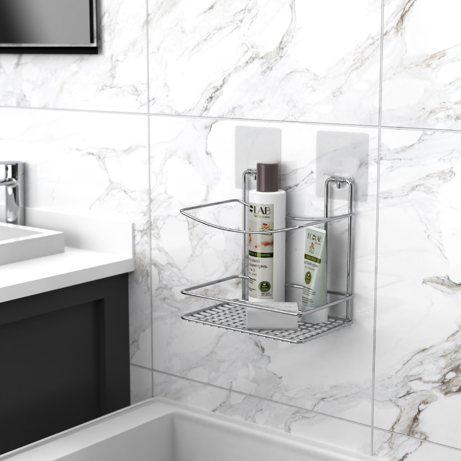 Полка-решетка высокая для ванной настенная на силиконовом креплении "Kleber Lite"