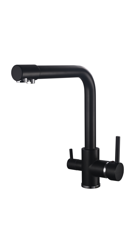 FK041B Смеситель для кухни латунь, черный со встроенным фильтром (краном) под питьевую воду EvaGold