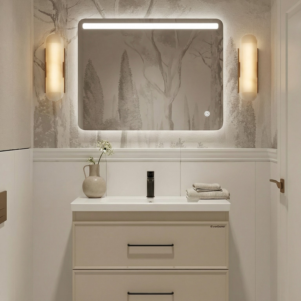 Зеркало Лион 50х60 Лайт прямоугольное с LED подсветкой (2 варианта навеса)