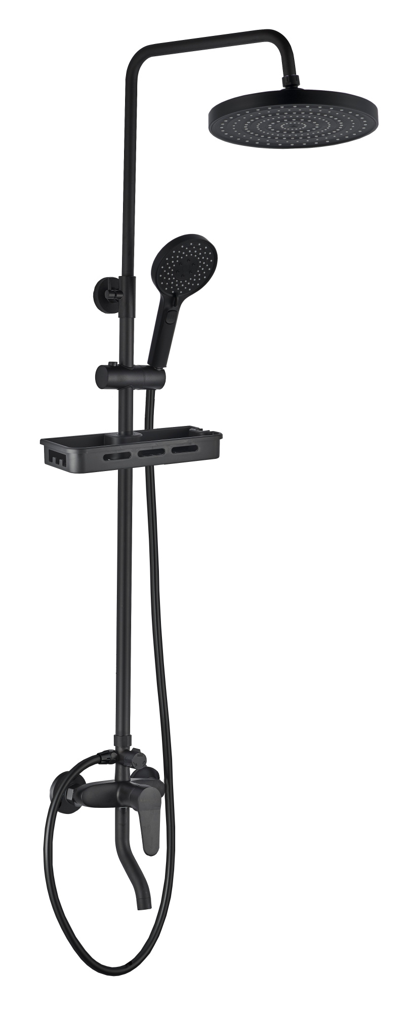 Queens FS09B-PVD Душевая стойка (150 см) со смесителем, полкой, латунь, черный EvaGold