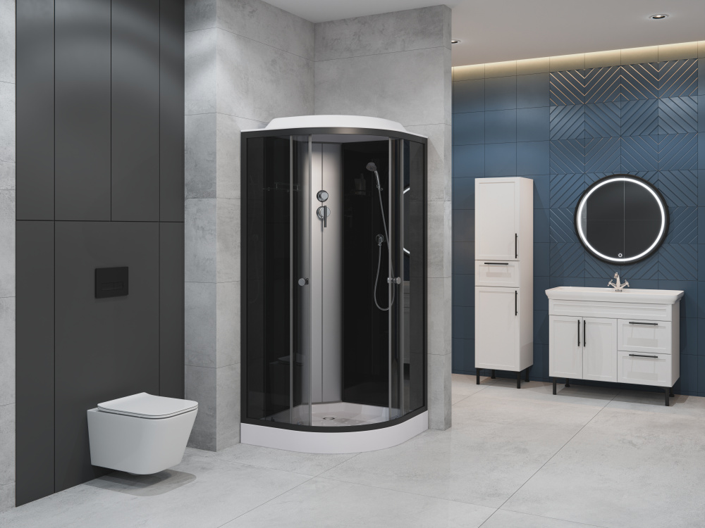 ДК EvaGold полукруг T901BB (90*90, низ.под., тонир. стек., черн. стен., черн. матовый проф. 3к.)