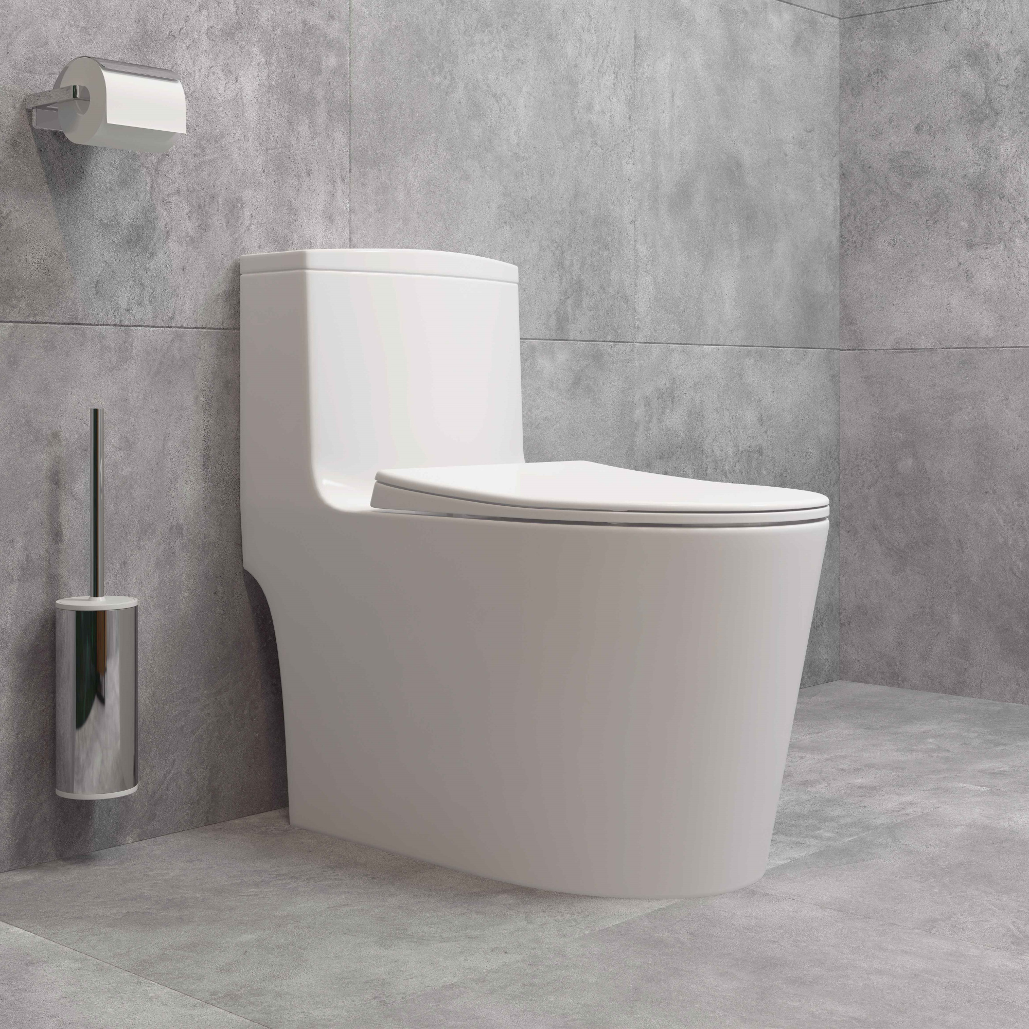 Унитаз-моноблок 5003 безободковый, сиденье тонкое ДП, арматура (с гофрой и подводкой)