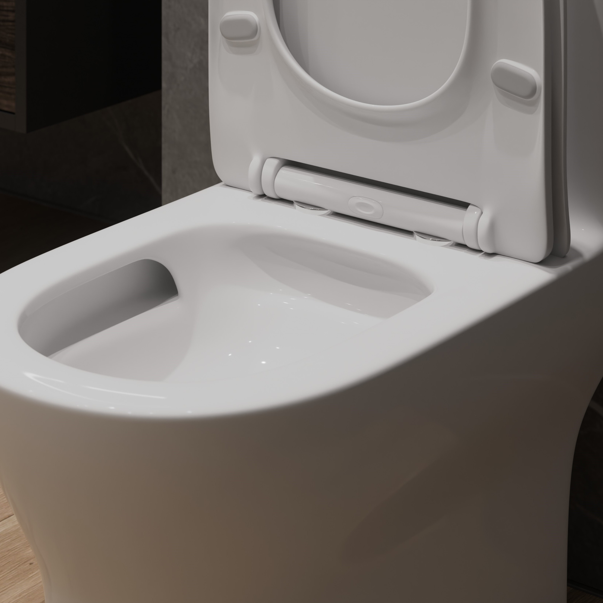 Унитаз-моноблок SM9618T безободковый круговой смыв, сиденье тонкое ДП, арматура (с гофрой и подводкой)