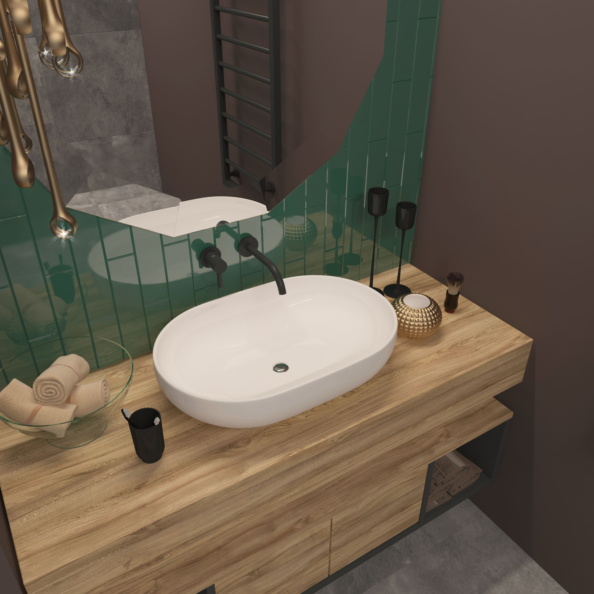 Умывальник накладной A257 овальный без перелива (600*400*140 мм)